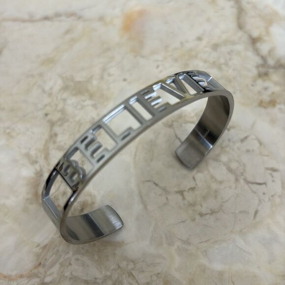 NEW! Mantraband Believe Cuff Style Stainless Steel Unisex Bracelet - Picture 4 of 9